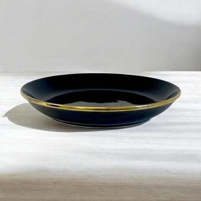 457X Limitée Ceramic Black Glaze Small Bowl W/Gold Rim 26Cm