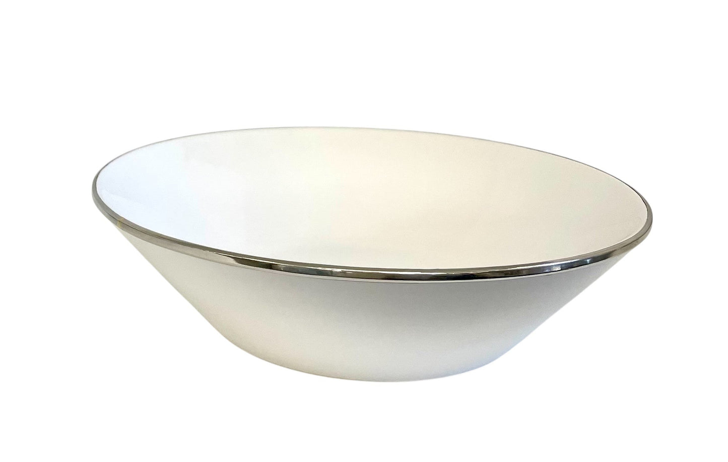 457Y Limitée Ceramic White Glaze Medium Bowl W/Silver Rim 30Cm