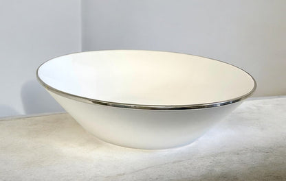 457Y Limitée Ceramic White Glaze Medium Bowl W/Silver Rim 30Cm