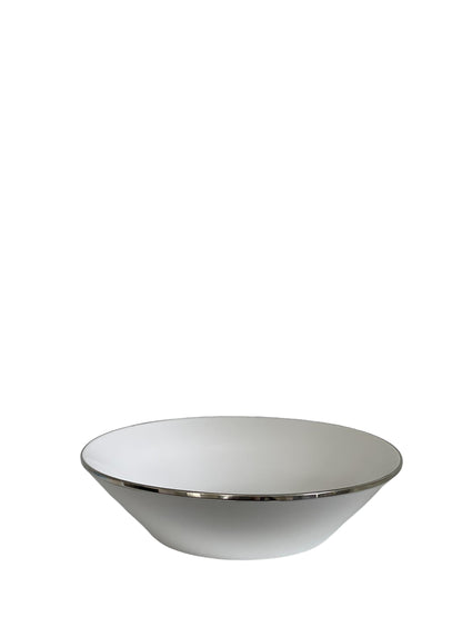 457Y Limitée Ceramic White Glaze Medium Bowl W/Silver Rim 30Cm