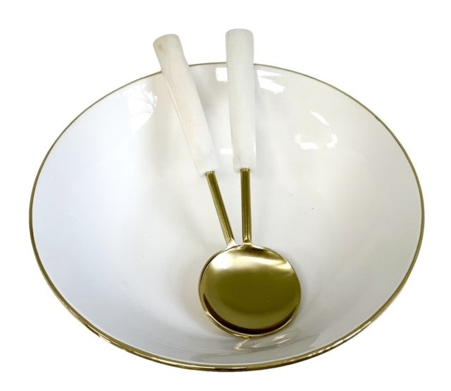 457F Limitée Ceramic Large Bowl White W/Gold Rim 42 X10