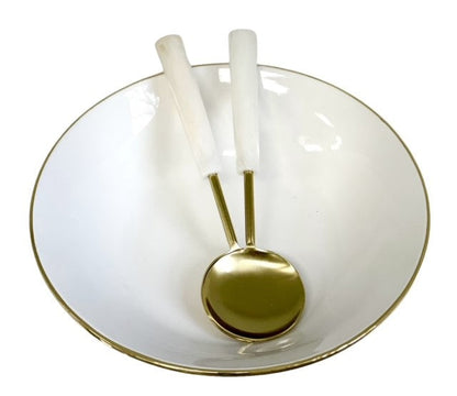 457F Limitée Ceramic Large Bowl White W/Gold Rim 42 X10