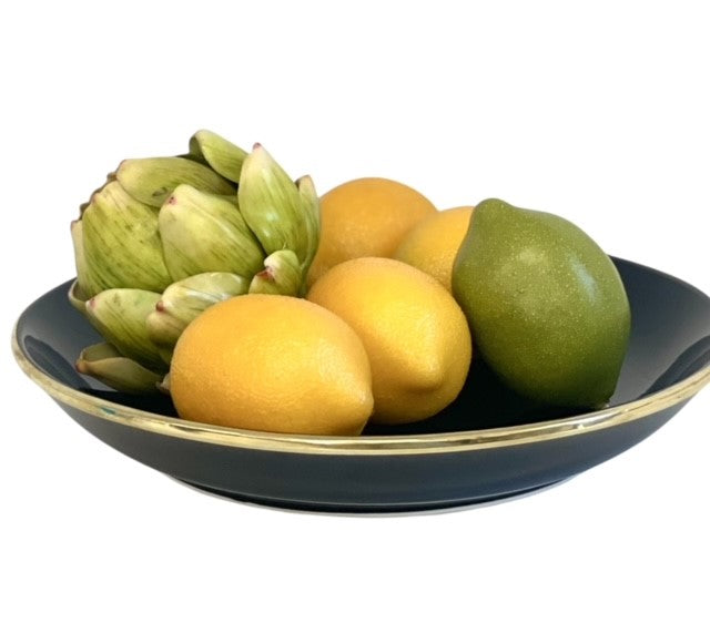 457X Limitée Ceramic Black Glaze Small Bowl W/Gold Rim 26Cm