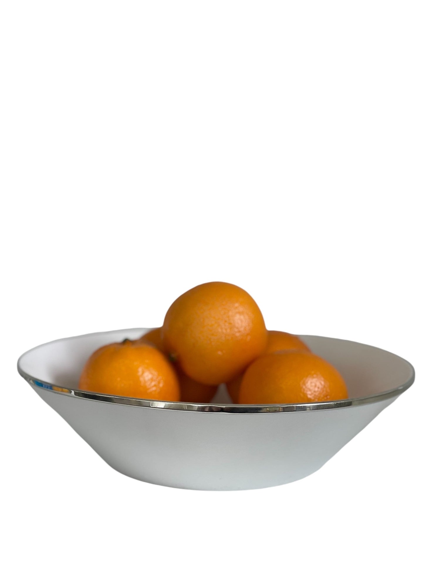 457Y LimitÃ©e Ceramic White Glaze Medium Bowl W/Silver Rim 30Cm
