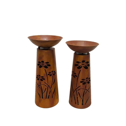 Nested 2 Planter Bowls on Pillar Base Flower Pattern 40x83cm
