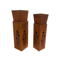 Nested 2 Square Square Planter on Pillar Base Heart Pattern 26x93cm