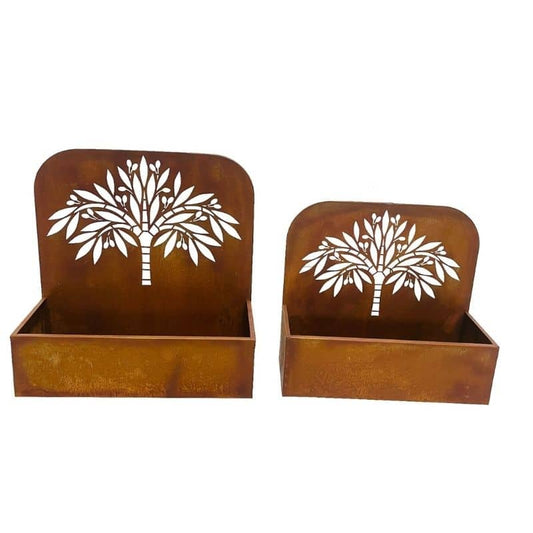 Set/2 Nested Rust 'Tree' Wall/Floor Planters 50x21x50cm