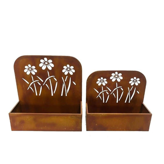 Set/2 Nested Rust 'Flowers' Wall/Floor Planters 50x21x50cm