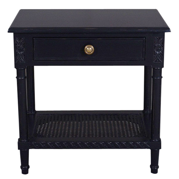 Polo Side Table/Bedside Black W/Shelf 60. The Rattan Shelf Provides You With That Coastal Feel That Turns The Bedroom Into A Beachy Retreat.