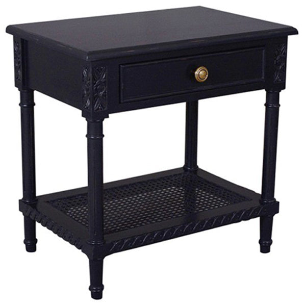 Polo Side Table/Bedside Black W/Shelf 60. The Rattan Shelf Provides You With That Coastal Feel That Turns The Bedroom Into A Beachy Retreat.