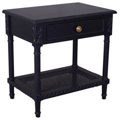 Polo Side Table/Bedside Black W/Shelf 60. The Rattan Shelf Provides You With That Coastal Feel That Turns The Bedroom Into A Beachy Retreat.