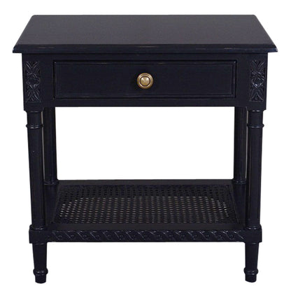 Polo Side Table/Bedside Black W/Shelf 60. The Rattan Shelf Provides You With That Coastal Feel That Turns The Bedroom Into A Beachy Retreat.