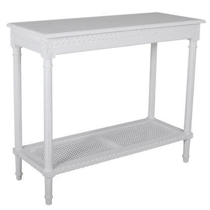 Polo Classic Console W/Shelf White 110, An Attractive Rattan Shelf At The Bottom For Stacking Magazines Or Displaying Collections
