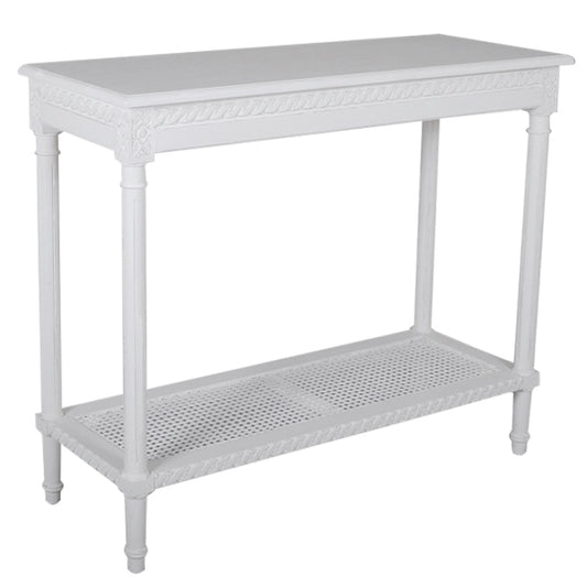 Polo Classic Console W/Shelf White 110, An Attractive Rattan Shelf At The Bottom For Stacking Magazines Or Displaying Collections