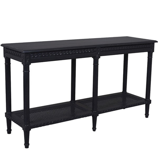 Polo Long Classic Console W/Shelf Black 140. Console Table In Black Painted Finish With Very Light Distressing