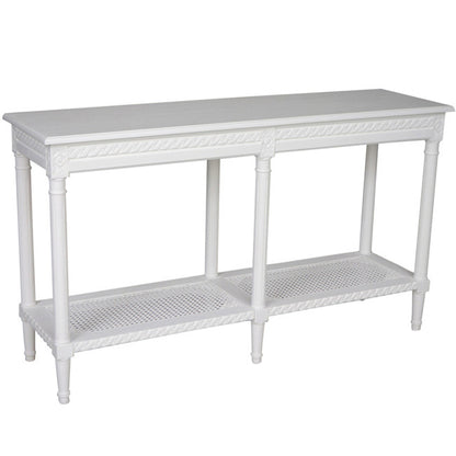 Polo Long Classic Console W/Shelf White 140. Add Storage And Style To Your Room With This Hamptons Style White Long Console With An Attractive Rattan