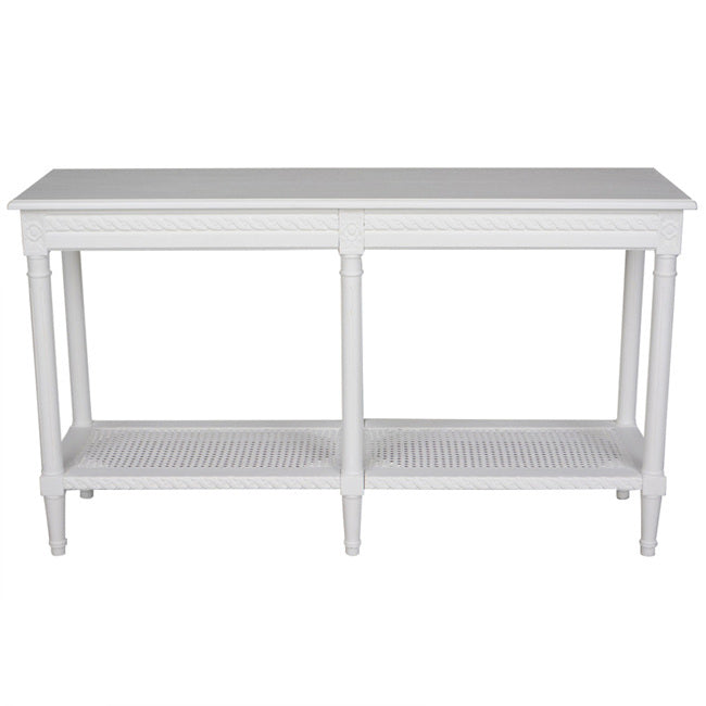 Polo Long Classic Console W/Shelf White 140. Add Storage And Style To Your Room With This Hamptons Style White Long Console With An Attractive Rattan