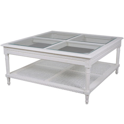 Polo Square Coffee Table White Flat Packed 110. Hamptons Style White Coffee Table With Rattan Shelf And Elegant 4 Panel Glass Top