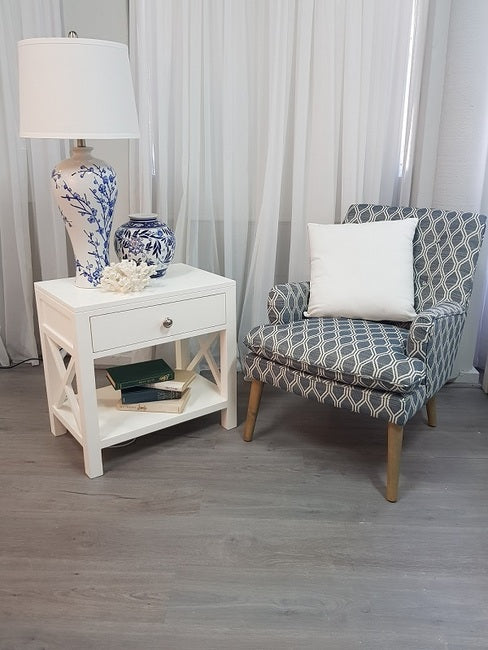 Catalina Crossed White Bedside/Side Table