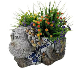 Blue + White Style Dog Planter w/Hole + Plug 31x19x18cm