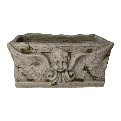 Aged Rectangular Planter w/Angel 37x19.5x18cm