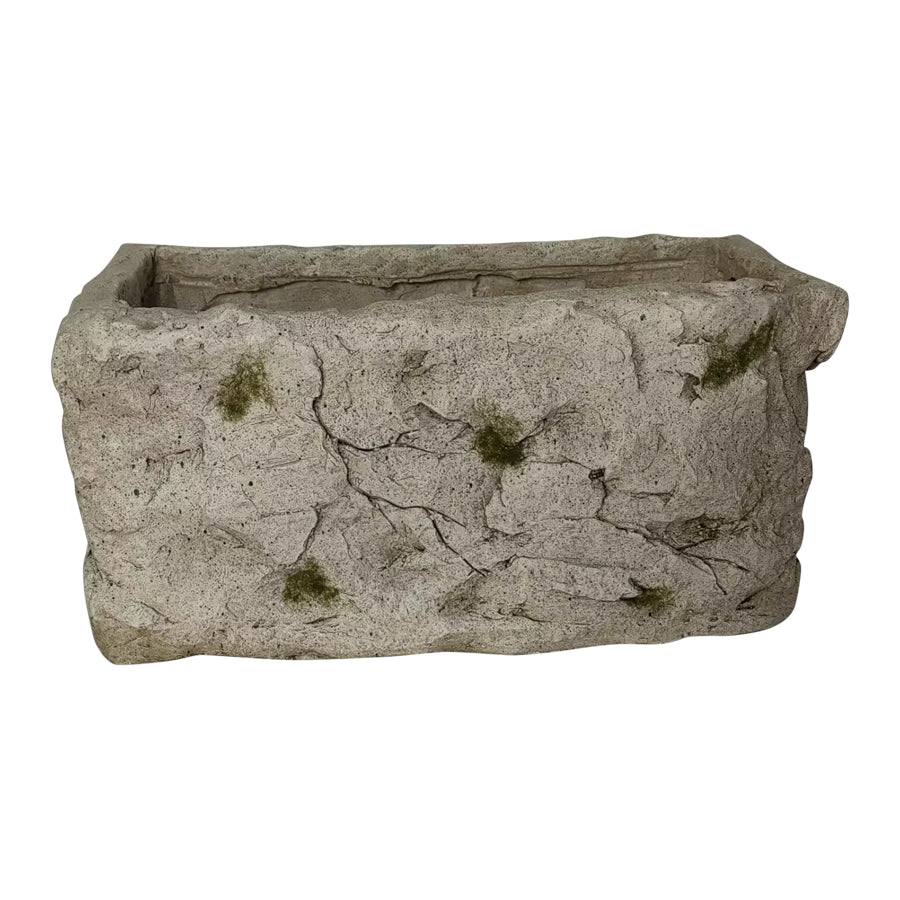 Aged Rectangular Planter w/Angel 37x19.5x18cm