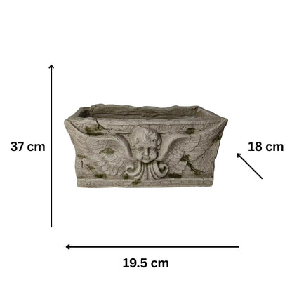 Aged Rectangular Planter w/Angel 37x19.5x18cm