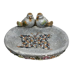 Birdbath w/Colour Birds/Flowers/Pebble Butterfly 40x30x20cm