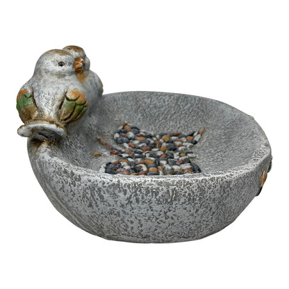 Birdbath w/Colour Birds/Flowers/Pebble Butterfly 40x30x20cm