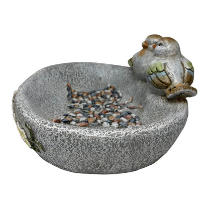 Birdbath w/Colour Birds/Flowers/Pebble Butterfly 40x30x20cm