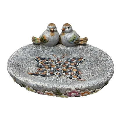 Birdbath w/Colour Birds/Flowers/Pebble Butterfly 40x30x20cm
