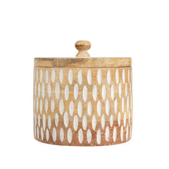 Handcrafted Round Box w/Whitewash Carving 15x15x15cm