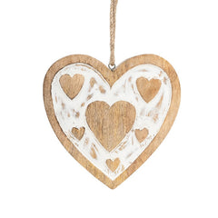 Set/2 Nested Handcrafted Hanging Whitewash Hearts 15x2.5x18/10x2.5x13cm