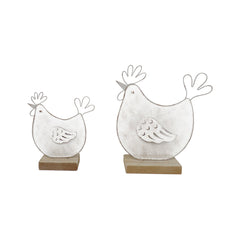 Set/2 Mum & Child Wire Chooks on Wood Base 19x4.5x16/14.5x4x11.5cm
