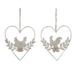 Set/2 Hanging Hearts w/Rooster & Chook 15.5x0.8x17.5cm