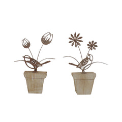 Set/2 Asst Birds & Flowers on Wood Ledge 14x2.5x21.5/13x2.5x23cm