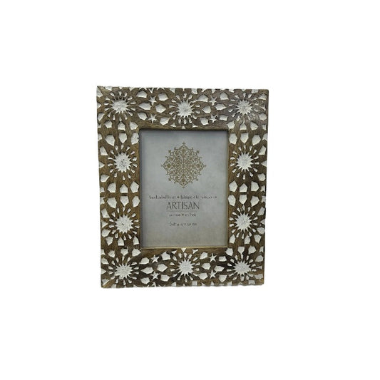 Handcrafted 6x8"Mango Wood 'Sunflower' Photoframe 26.5x1.5x31.5cm