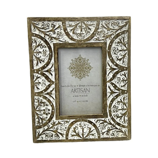 Handcrafted 4x6" Mango Wood 'Shapes' Photoframe 21x1.5x25cm