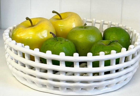 61K - Ceramic White Lattice Round Bowl 31X9Cm