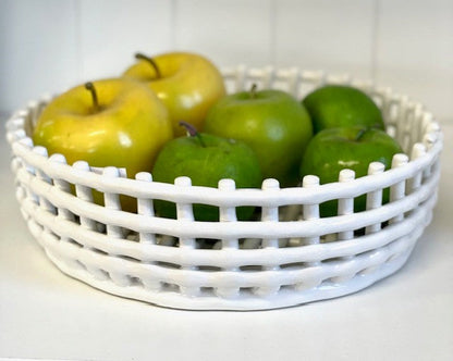 61K - Ceramic White Lattice Round Bowl 31X9Cm