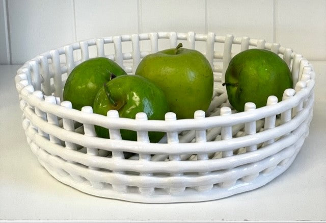 61K - Ceramic White Lattice Round Bowl 31X9Cm