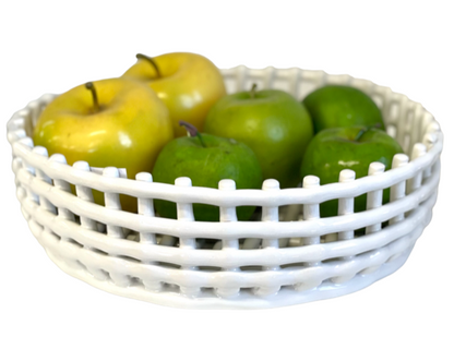 61K - Ceramic White Lattice Round Bowl 31X9Cm