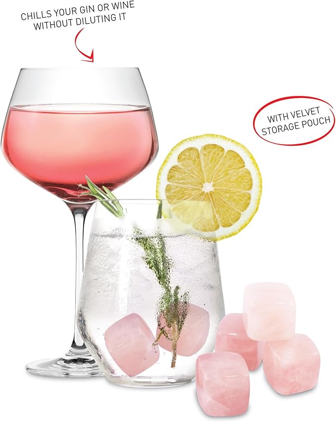 Rose Quartz Gin & Wine Stones, Set of 6