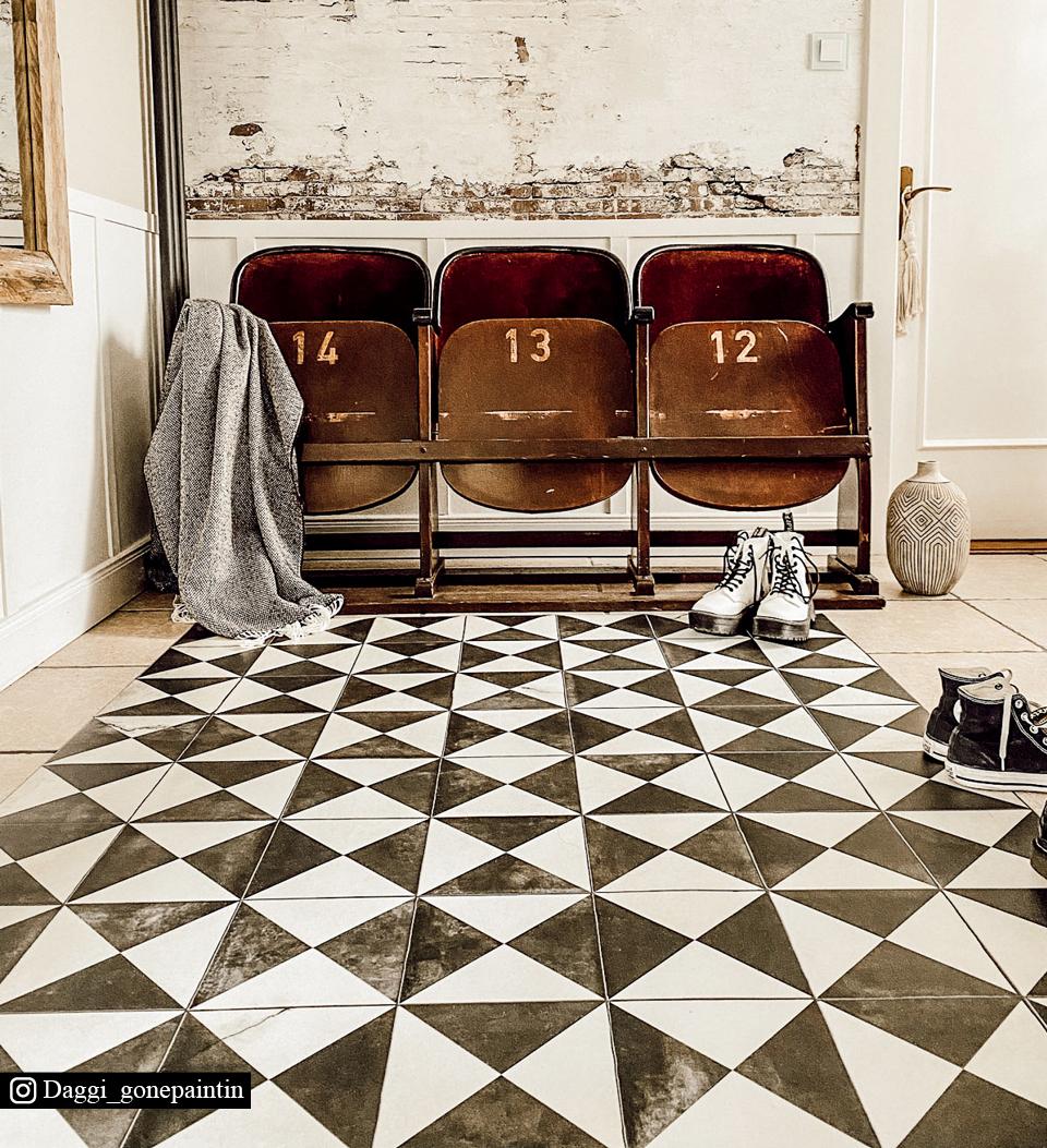 Borgo Black & White Antique Vinyl Rug Lifestyle View
