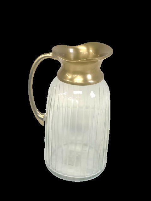 63D - Glass Ribbed Water Jug Gold Handle