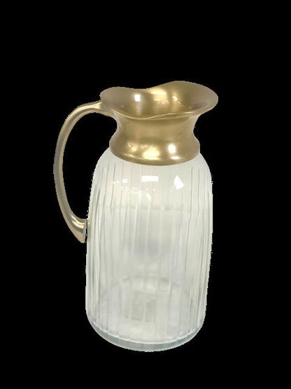 63D - Glass Ribbed Water Jug Gold Handle