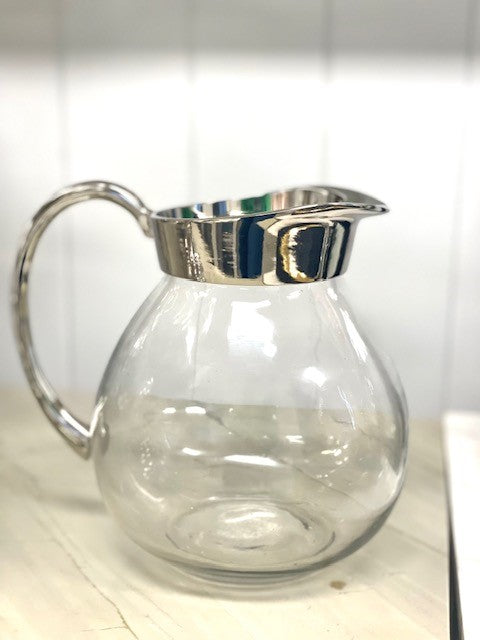 63E - Large Round Glass And Silver Pitcher