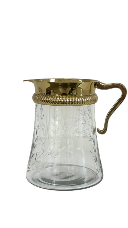 64D Gold And Etched Floral Glass Jug/Pitcher