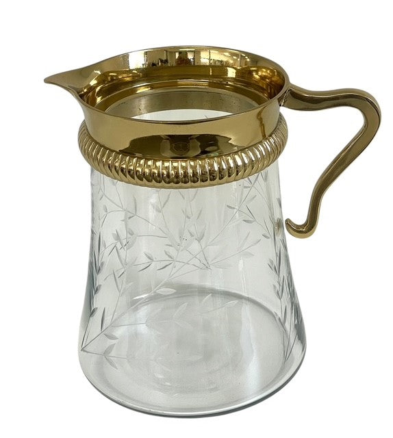 64D Gold And Etched Floral Glass Jug/Pitcher