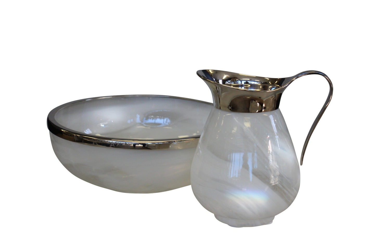 64B - White Milk Gls Nickel Water Pitcher/Jug